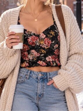 B.O.G Collective Floral Smocked Crop Tank Top Medium NWT